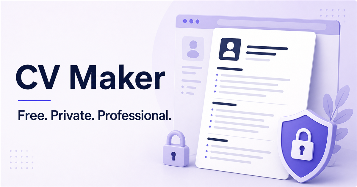 CV Maker interface with a professional resume and privacy shield